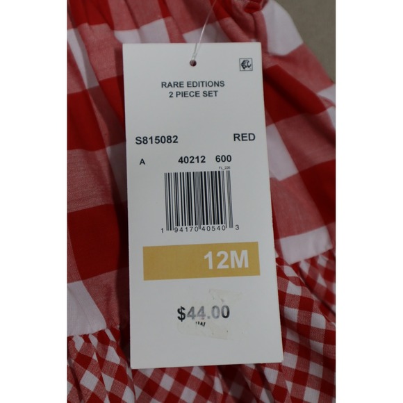 Rare Editions Baby Girls Gingham Top and Ruffle Shorts, 2 Piece Set - Red - 12M - Picture 7 of 8